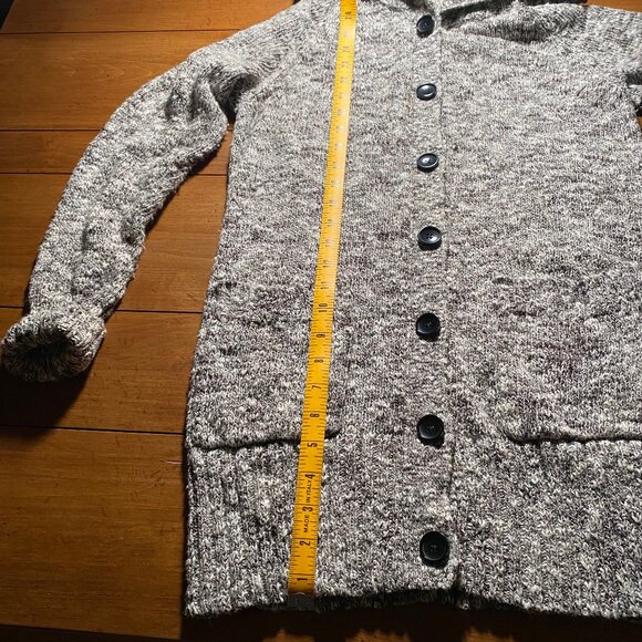 Womens Caslon Long Heathered gray Collared Sweater Pockets Blk Buttons Sz Large - Picture 11 of 14